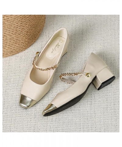 Women Cap Toe Mary Jane Shoes Low Block Heel Dress Shoes Ankle Strap Apricot $20.43 Pumps