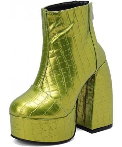 Women Super High Hoof Heel Platform Back Zipper Sexy Short Boots Green $26.20 Boots