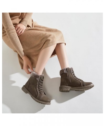 Winter Ankle Boots For Women Black Combat Boots Lace Up White Ankle Boots Womens Winter Boots Low Heel Side Zipper Mocha $15....