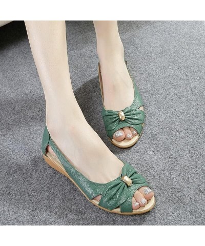 Summer Casual Open Toe Ladies Wedge Sandals Women PU Leather Breathable Slip On Flat Sandals Women Soft Shoes (Color : Green,...