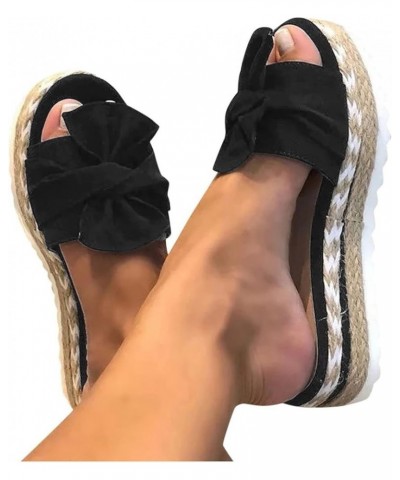 Sandals for Women Dressy Summer, Women's Low Wedge Silp On Floral Sandals Casual Shoes Espadrille Platform Sandals A01-black ...