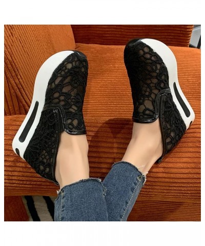 Platform Wedge Sneakers for Women Fashion Embroidery Floral Mesh Air Comfort Chunky Sole Hidden High Heels Slip On Loafers Br...