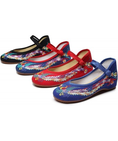 Women's Floral Embroidered Vintange Buckle Flat Shoes Round Toe Dress Mary Jane Shoes Y Red $12.00 Flats