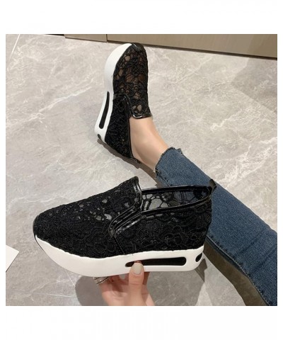 Platform Wedge Sneakers for Women Fashion Embroidery Floral Mesh Air Comfort Chunky Sole Hidden High Heels Slip On Loafers Br...