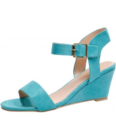 Women's Low Wedges Sandals Square Toe Ankle Strap Comfy Thick Sole Beach Summer Casual Dress Shoe 139-hyems-c-blue $9.20 Mule...