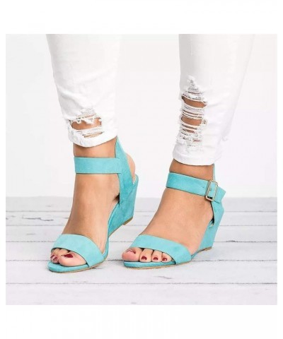 Women's Low Wedges Sandals Square Toe Ankle Strap Comfy Thick Sole Beach Summer Casual Dress Shoe 139-hyems-c-blue $9.20 Mule...