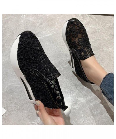 Platform Wedge Sneakers for Women Fashion Embroidery Floral Mesh Air Comfort Chunky Sole Hidden High Heels Slip On Loafers Br...