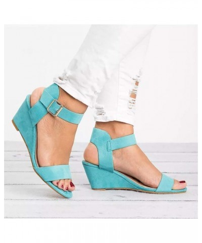 Women's Low Wedges Sandals Square Toe Ankle Strap Comfy Thick Sole Beach Summer Casual Dress Shoe 139-hyems-c-blue $9.20 Mule...