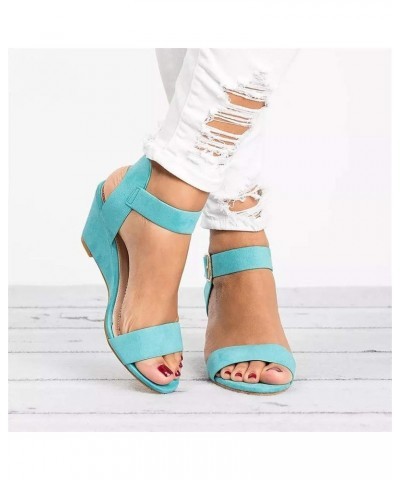 Women's Low Wedges Sandals Square Toe Ankle Strap Comfy Thick Sole Beach Summer Casual Dress Shoe 139-hyems-c-blue $9.20 Mule...