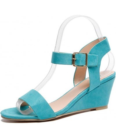 Women's Low Wedges Sandals Square Toe Ankle Strap Comfy Thick Sole Beach Summer Casual Dress Shoe 139-hyems-c-blue $9.20 Mule...