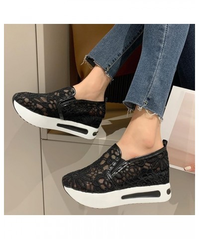 Platform Wedge Sneakers for Women Fashion Embroidery Floral Mesh Air Comfort Chunky Sole Hidden High Heels Slip On Loafers Br...