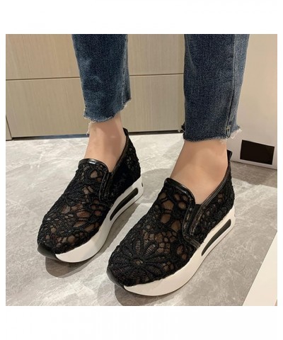 Platform Wedge Sneakers for Women Fashion Embroidery Floral Mesh Air Comfort Chunky Sole Hidden High Heels Slip On Loafers Br...