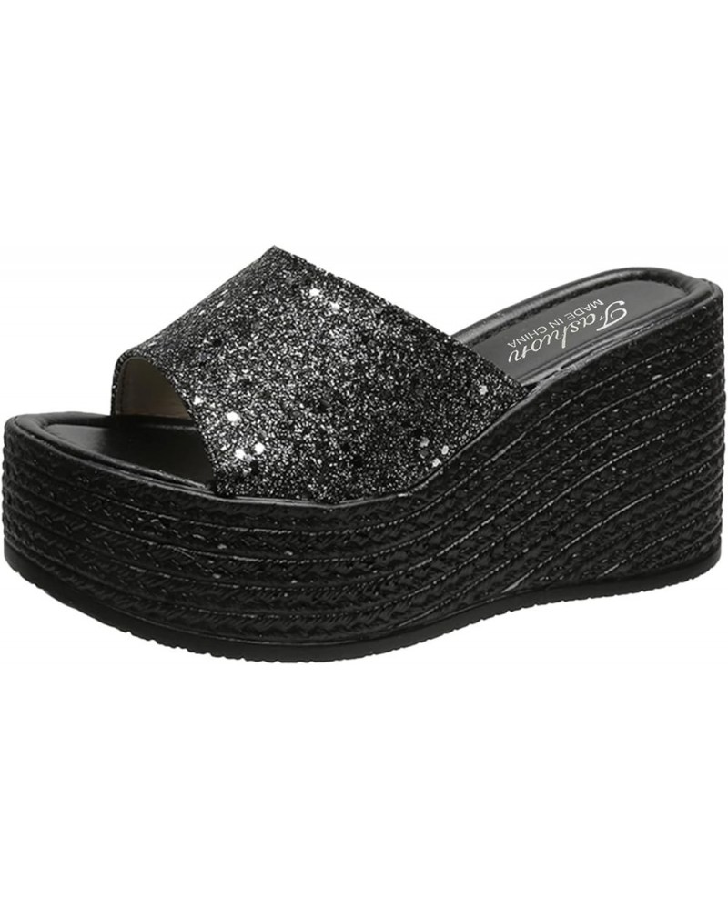 espadrille sandal wedge Womens Fashion Sequined Peep Toe Platform Wedge Casual Sandals Grey $18.19 Mules & Clogs