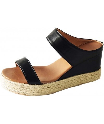 Wedge Sandals For Women Open Toe Platform Sandals Slingback Summer Women's Sandals Dressy Sandals 10 Black $14.82 Sandals