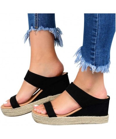 Wedge Sandals For Women Open Toe Platform Sandals Slingback Summer Women's Sandals Dressy Sandals 10 Black $14.82 Sandals