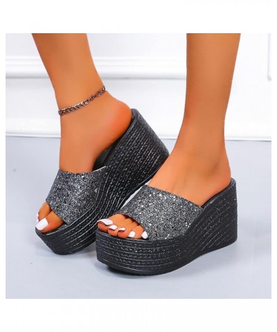 espadrille sandal wedge Womens Fashion Sequined Peep Toe Platform Wedge Casual Sandals Grey $18.19 Mules & Clogs