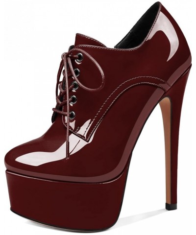 Women's Round Toe Lace Up Ankle Boots Platform High Heel Pumps Party Dress Shoes Burgundy $21.60 Boots