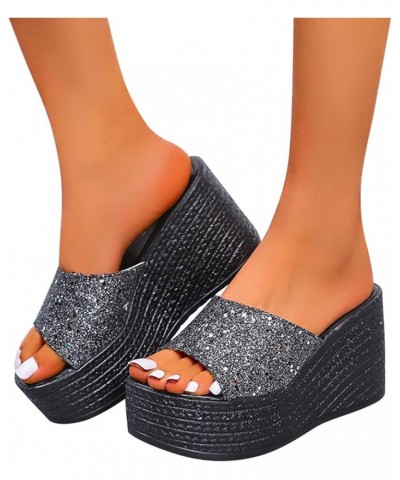 espadrille sandal wedge Womens Fashion Sequined Peep Toe Platform Wedge Casual Sandals Grey $18.19 Mules & Clogs