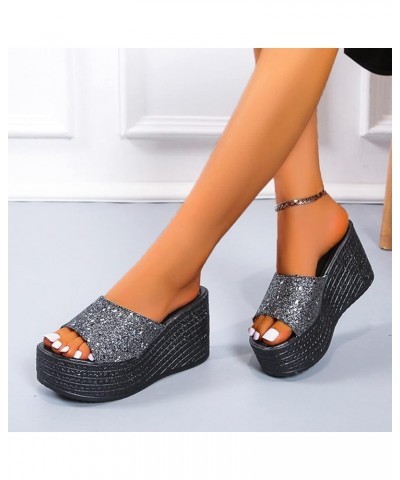 espadrille sandal wedge Womens Fashion Sequined Peep Toe Platform Wedge Casual Sandals Grey $18.19 Mules & Clogs