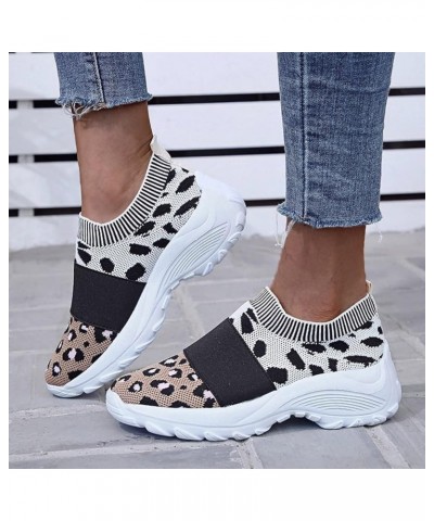 Womens Running Shoes Colorblock Leopard Print Platform Lightweight Knitted Mesh Air Cushion Tennis Shoes Non Slip Gym Workout...