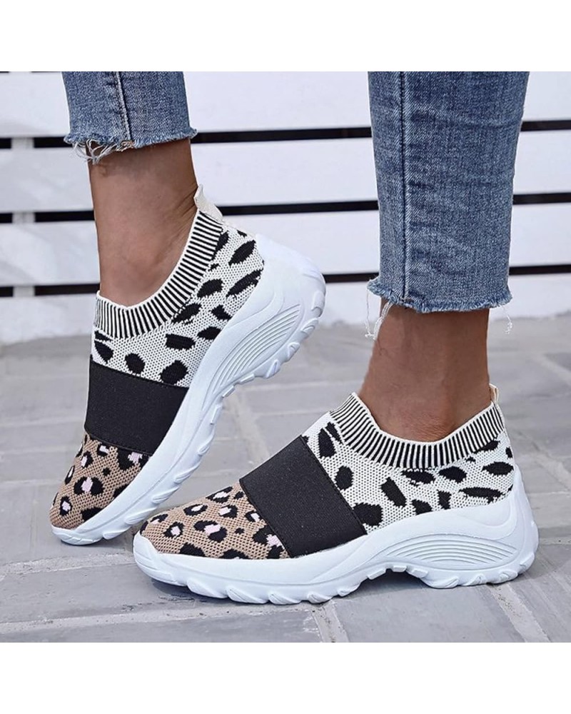 Womens Running Shoes Colorblock Leopard Print Platform Lightweight Knitted Mesh Air Cushion Tennis Shoes Non Slip Gym Workout...