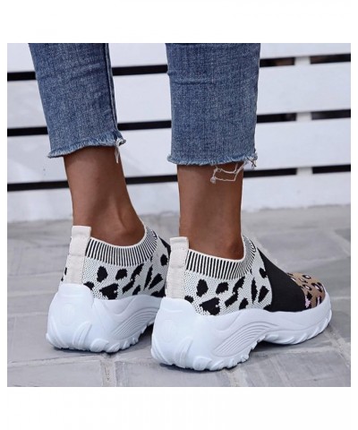 Womens Running Shoes Colorblock Leopard Print Platform Lightweight Knitted Mesh Air Cushion Tennis Shoes Non Slip Gym Workout...