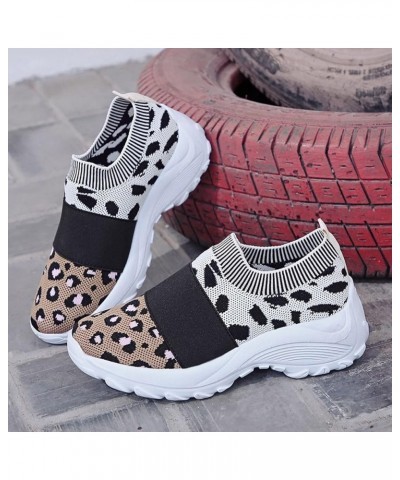 Womens Running Shoes Colorblock Leopard Print Platform Lightweight Knitted Mesh Air Cushion Tennis Shoes Non Slip Gym Workout...