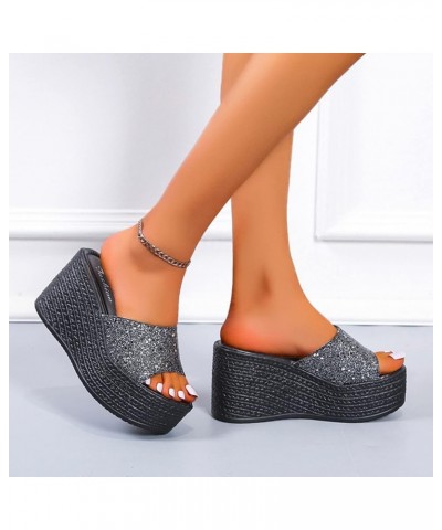 espadrille sandal wedge Womens Fashion Sequined Peep Toe Platform Wedge Casual Sandals Grey $18.19 Mules & Clogs