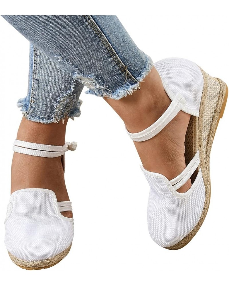 Summer Wedge Sandals for Women 2023,Women's Espadrilles Closed Toe Braided Ankle Strap Platform Sandals Versatile Braided Buc...