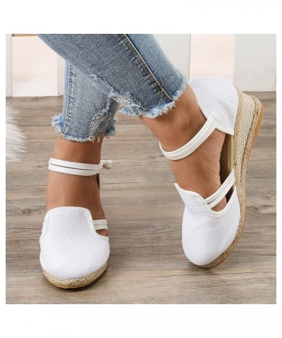 Summer Wedge Sandals for Women 2023,Women's Espadrilles Closed Toe Braided Ankle Strap Platform Sandals Versatile Braided Buc...