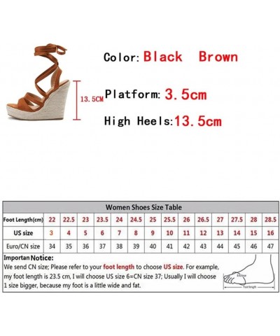 Womens Lace Up Wedges Sandals Peep Toe Straw Rope Thick Bottom Platform High Heels Dress Shoes Black $29.67 Sandals