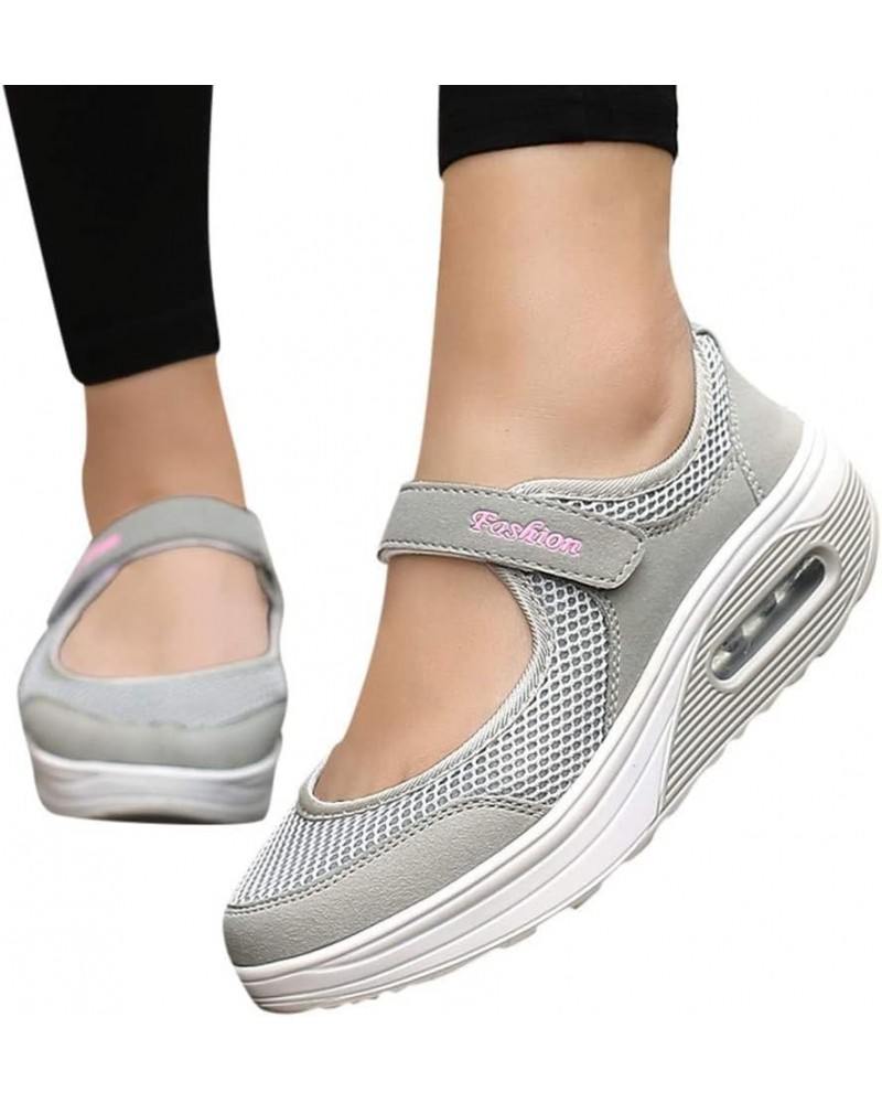 LONG-M Women's Running Shoes Breathable Lightweight Flat Outdoor Indoor Shoes Sports Casual Shoes 38 Grey $25.79 Athletic Shoes