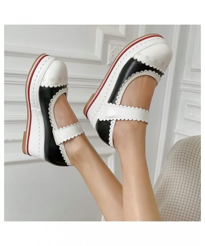 Women Kawaii Shoes Wedge Mary Janes Platform Closed Toe High Heel Lolita Cosplay Shoes Sweet Pumps Black $29.05 Pumps