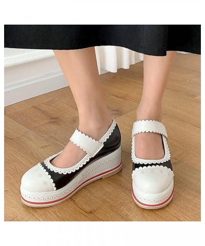 Women Kawaii Shoes Wedge Mary Janes Platform Closed Toe High Heel Lolita Cosplay Shoes Sweet Pumps Black $29.05 Pumps