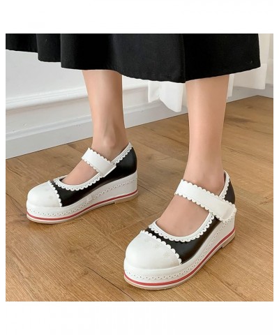 Women Kawaii Shoes Wedge Mary Janes Platform Closed Toe High Heel Lolita Cosplay Shoes Sweet Pumps Black $29.05 Pumps