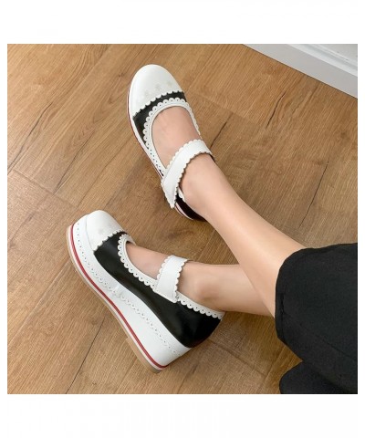 Women Kawaii Shoes Wedge Mary Janes Platform Closed Toe High Heel Lolita Cosplay Shoes Sweet Pumps Black $29.05 Pumps