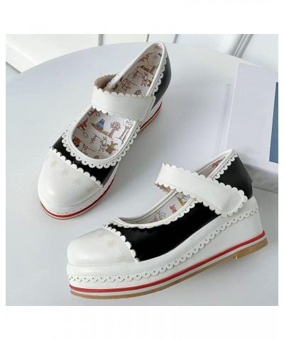 Women Kawaii Shoes Wedge Mary Janes Platform Closed Toe High Heel Lolita Cosplay Shoes Sweet Pumps Black $29.05 Pumps