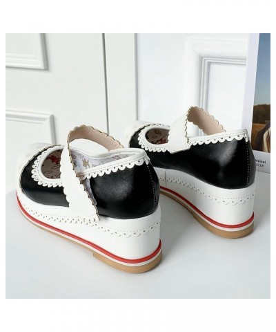 Women Kawaii Shoes Wedge Mary Janes Platform Closed Toe High Heel Lolita Cosplay Shoes Sweet Pumps Black $29.05 Pumps