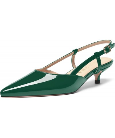 Womens Pointed Toe Wedding Slingback Patent Leather Fashion Slip On Kitten Low Heel Pumps Shoes 1.5 Inch Dark Green $50.59 Pumps