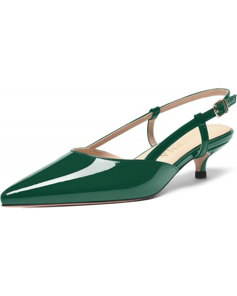 Womens Pointed Toe Wedding Slingback Patent Leather Fashion Slip On Kitten Low Heel Pumps Shoes 1.5 Inch Dark Green $50.59 Pumps