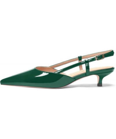 Womens Pointed Toe Wedding Slingback Patent Leather Fashion Slip On Kitten Low Heel Pumps Shoes 1.5 Inch Dark Green $50.59 Pumps