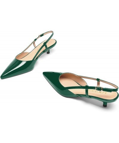 Womens Pointed Toe Wedding Slingback Patent Leather Fashion Slip On Kitten Low Heel Pumps Shoes 1.5 Inch Dark Green $50.59 Pumps