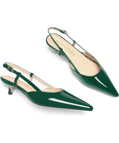 Womens Pointed Toe Wedding Slingback Patent Leather Fashion Slip On Kitten Low Heel Pumps Shoes 1.5 Inch Dark Green $50.59 Pumps