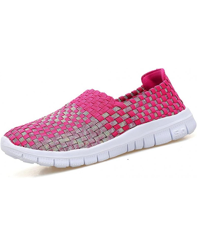 Womens Multicolor Woven Elastic Shoes Handmade Slip On Sneakers Flat Sandals Rose Red $13.60 Sandals