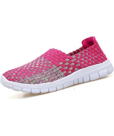 Womens Multicolor Woven Elastic Shoes Handmade Slip On Sneakers Flat Sandals Rose Red $13.60 Sandals