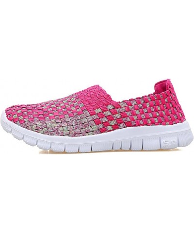 Womens Multicolor Woven Elastic Shoes Handmade Slip On Sneakers Flat Sandals Rose Red $13.60 Sandals