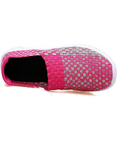 Womens Multicolor Woven Elastic Shoes Handmade Slip On Sneakers Flat Sandals Rose Red $13.60 Sandals