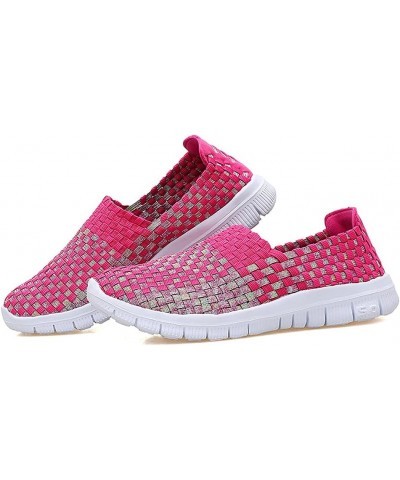 Womens Multicolor Woven Elastic Shoes Handmade Slip On Sneakers Flat Sandals Rose Red $13.60 Sandals