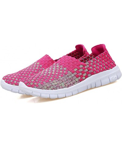 Womens Multicolor Woven Elastic Shoes Handmade Slip On Sneakers Flat Sandals Rose Red $13.60 Sandals