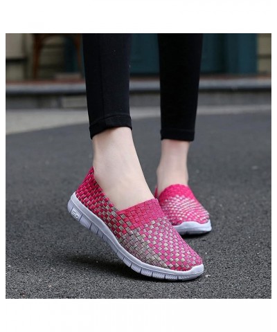 Womens Multicolor Woven Elastic Shoes Handmade Slip On Sneakers Flat Sandals Rose Red $13.60 Sandals